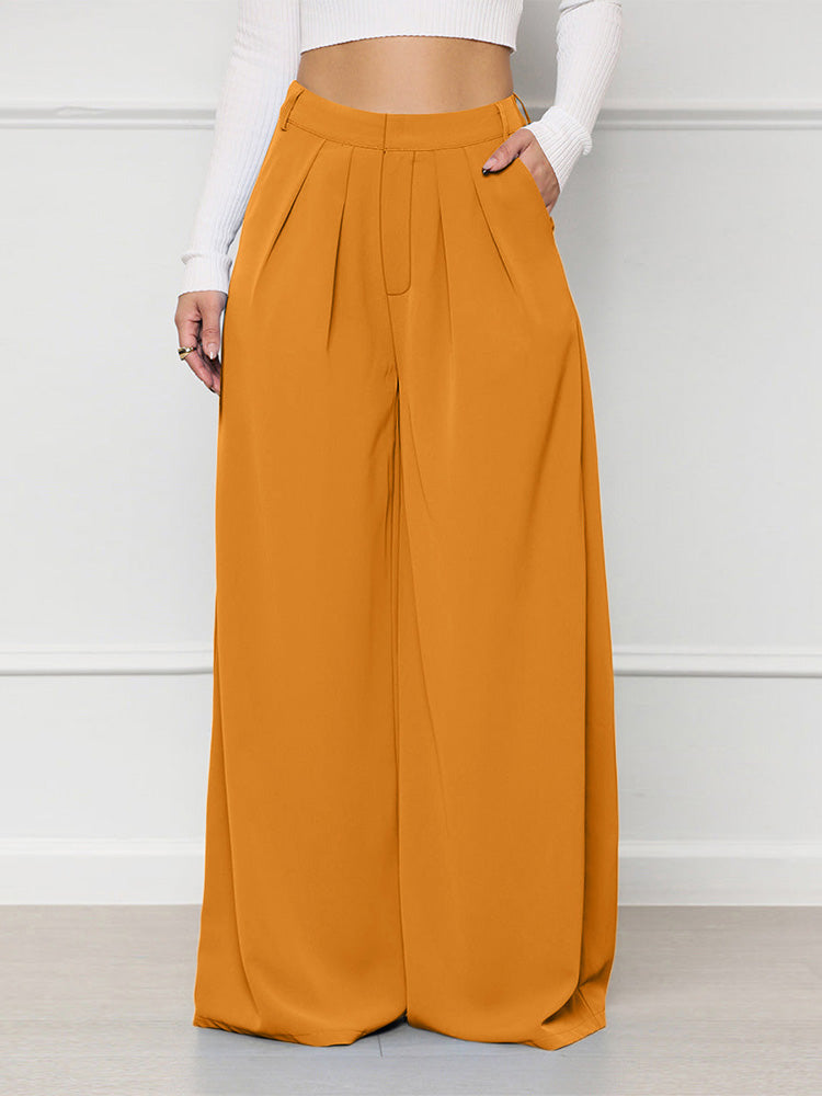 High Waist Pocket Wide Pants Black / 3XL