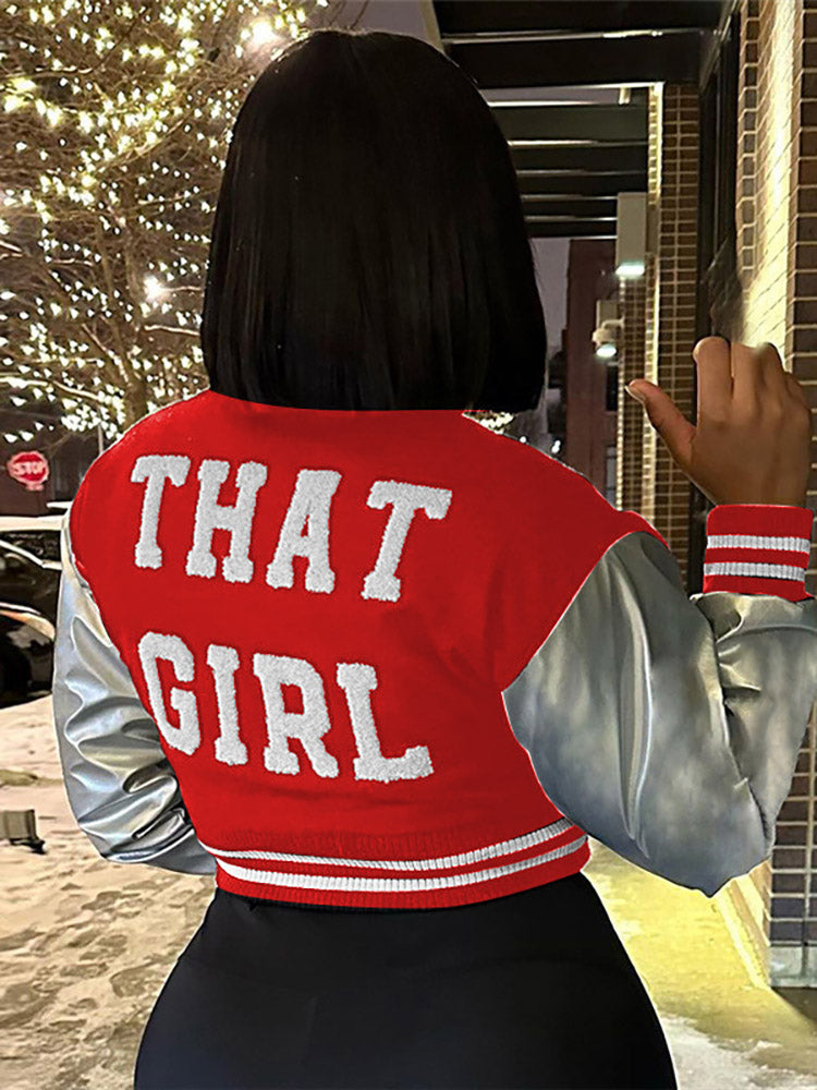 PU Baseball Crop Jacket Red / M