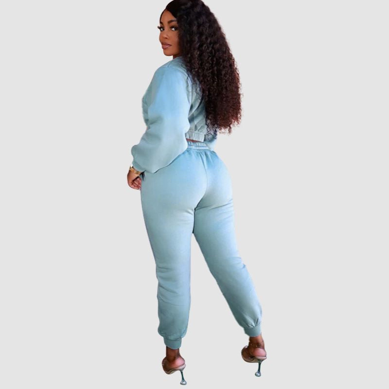Crew Neck Crop Top & Drawstring Pant Set Rose / S