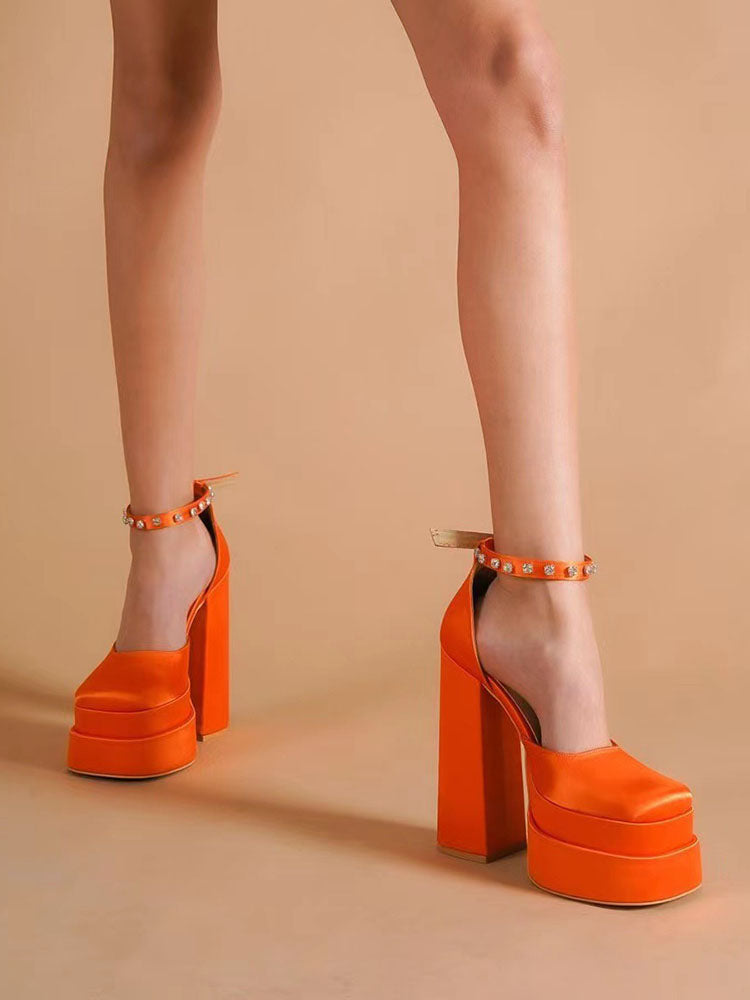 Rhinestone Decor Platform Heels Yellow / 6.5/7