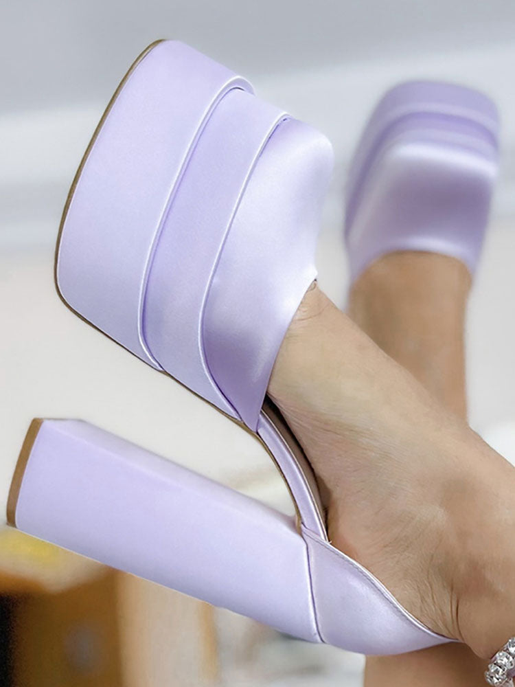 Rhinestone Decor Platform Heels Apricot / 10