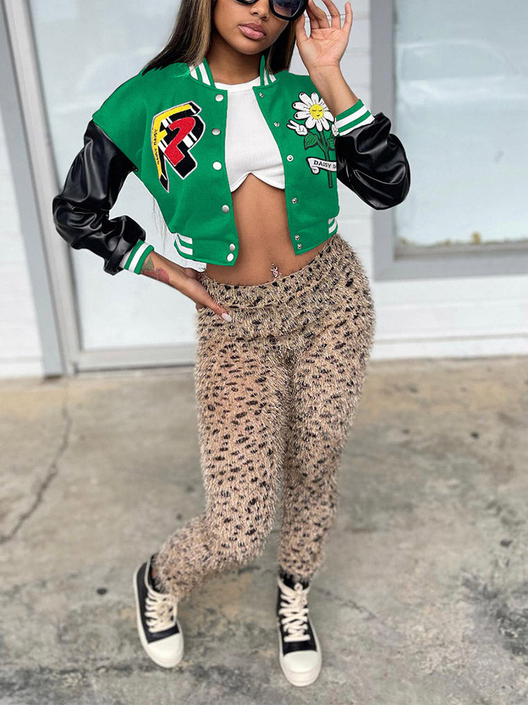 Embroidery Baseball Jacket Green / XL