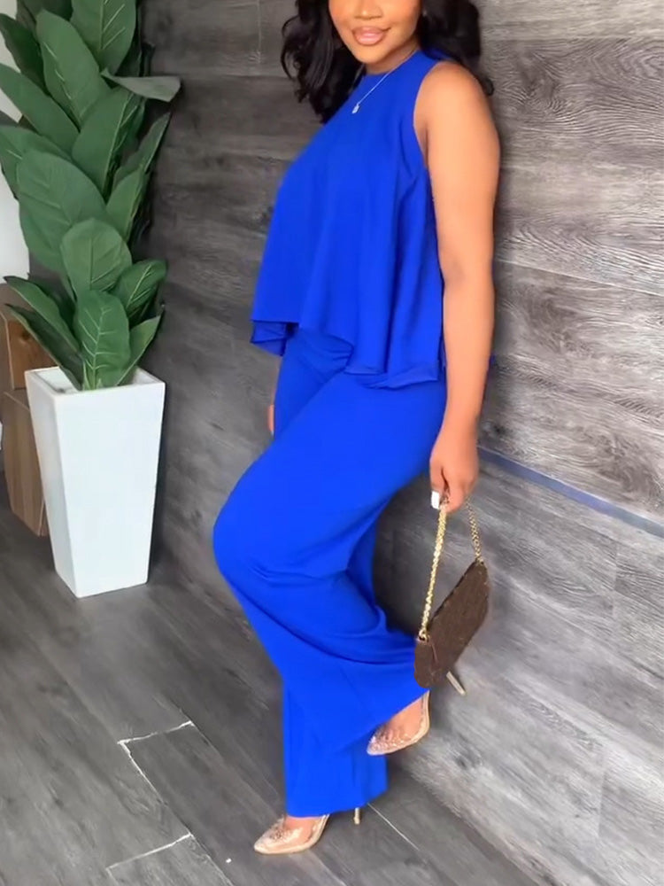 Tank Top Wide Pants Set Blue / M