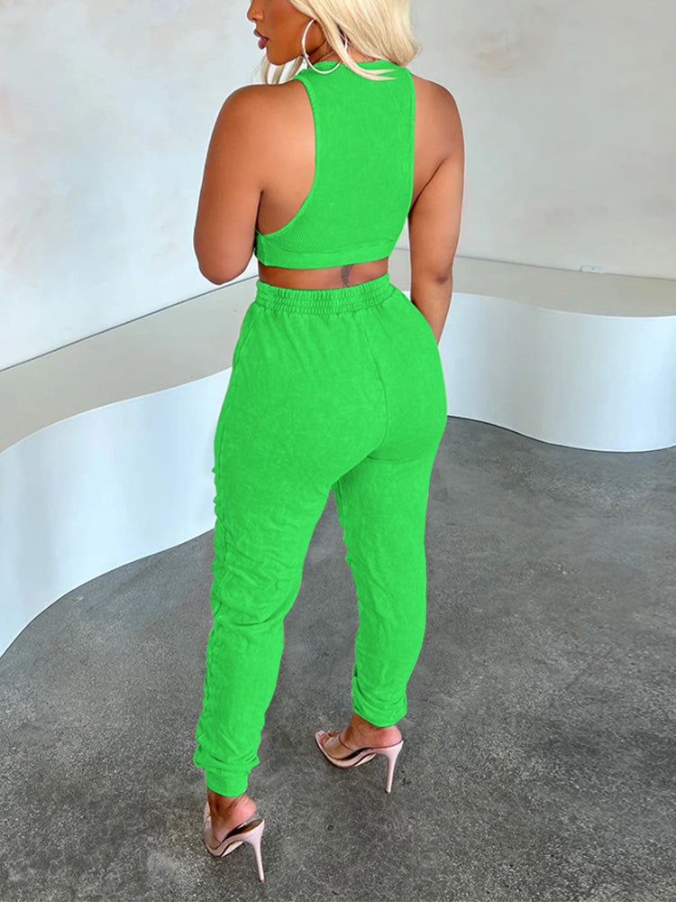 Tank Top Ruched Pants Set Red / S