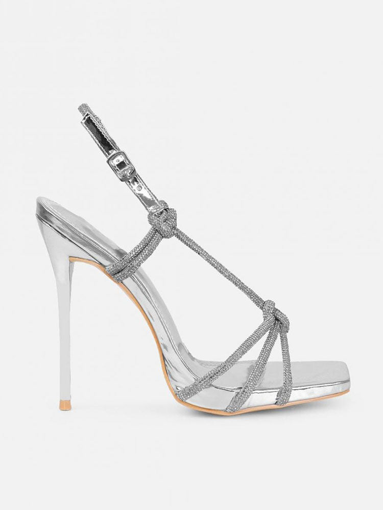Rhinestone Knot Heels Silver / 6.5/7