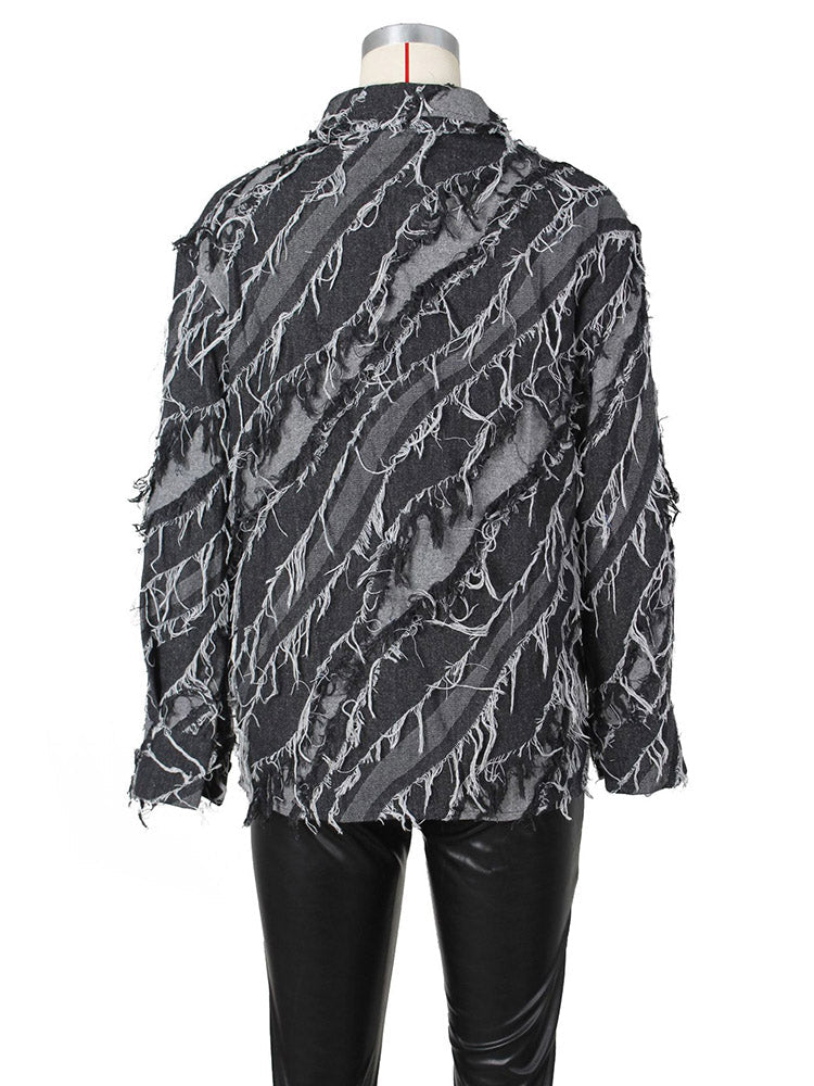 Fringe Denim Jacket Black / 2XL