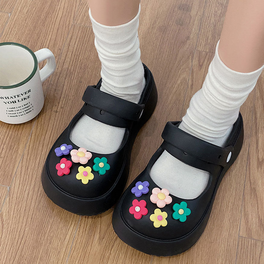 Colorful Flower Decor Beach Shoes Black / EU:35-36:US Women's 4-5.5