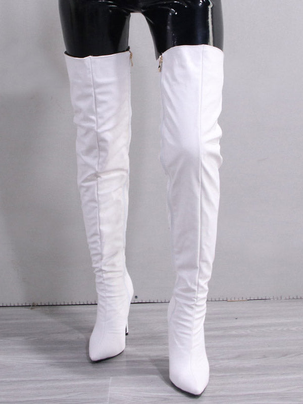 Full Zip Over The Knee Leather Boots Rose / 10.5/11