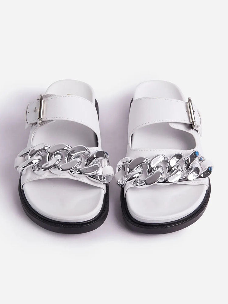 Chain Decor Double Buckles Sandals Khaki / 6