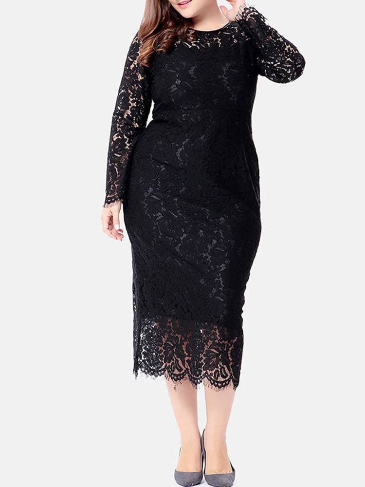 Elegant Lace Maxi Dress Black / 2XL