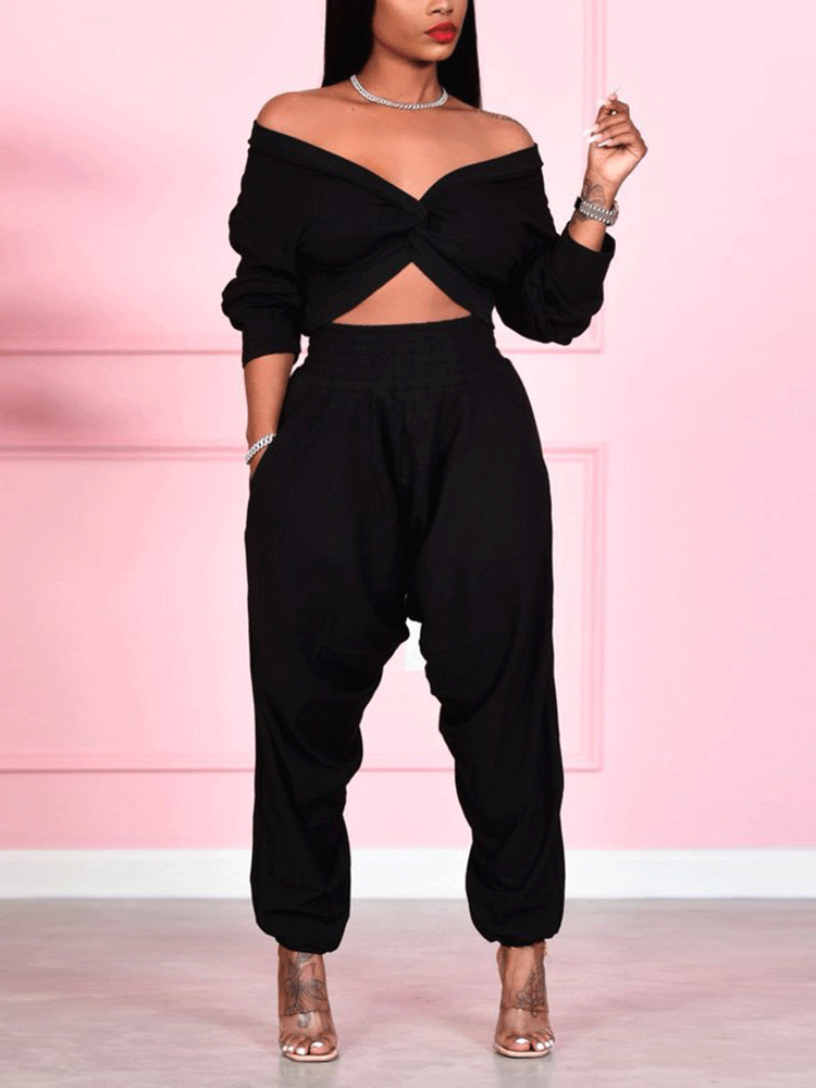 Crop Cross Top & Track Pants 2PC Set Gray / M