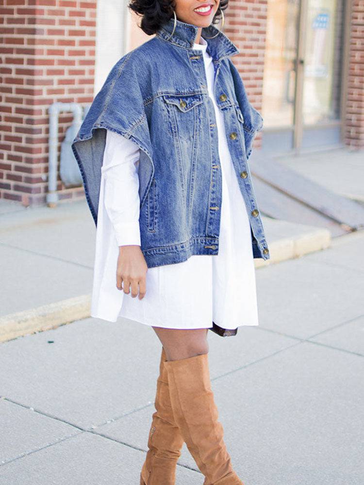 Irregular Button Denim Coat Blue / L