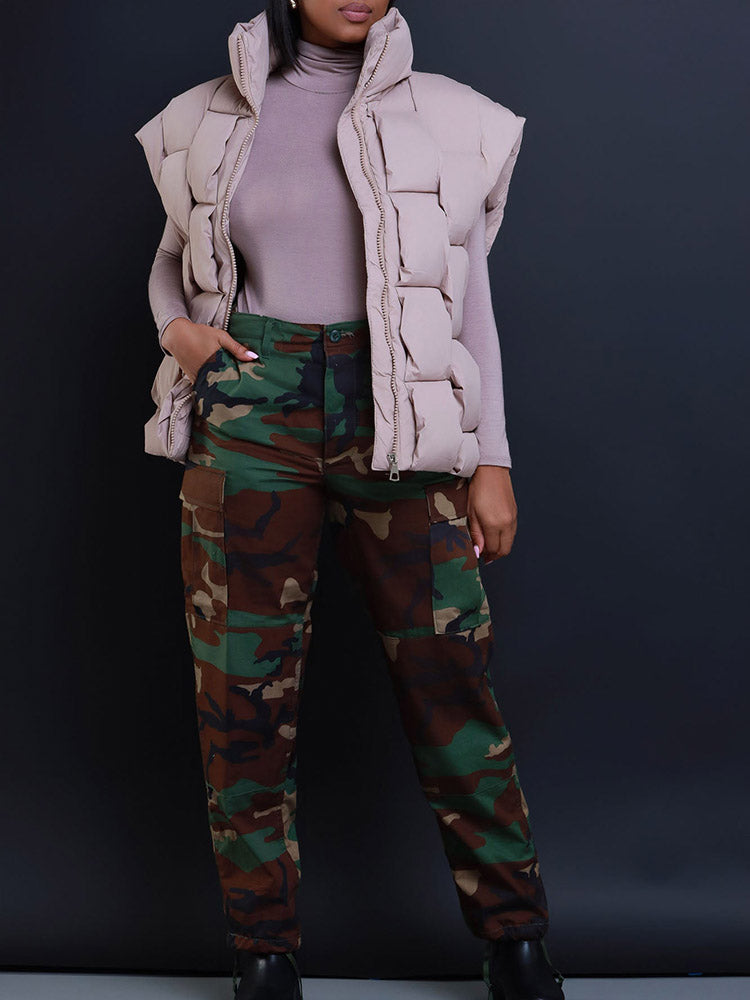 Braid Puffer Vest Beige / M