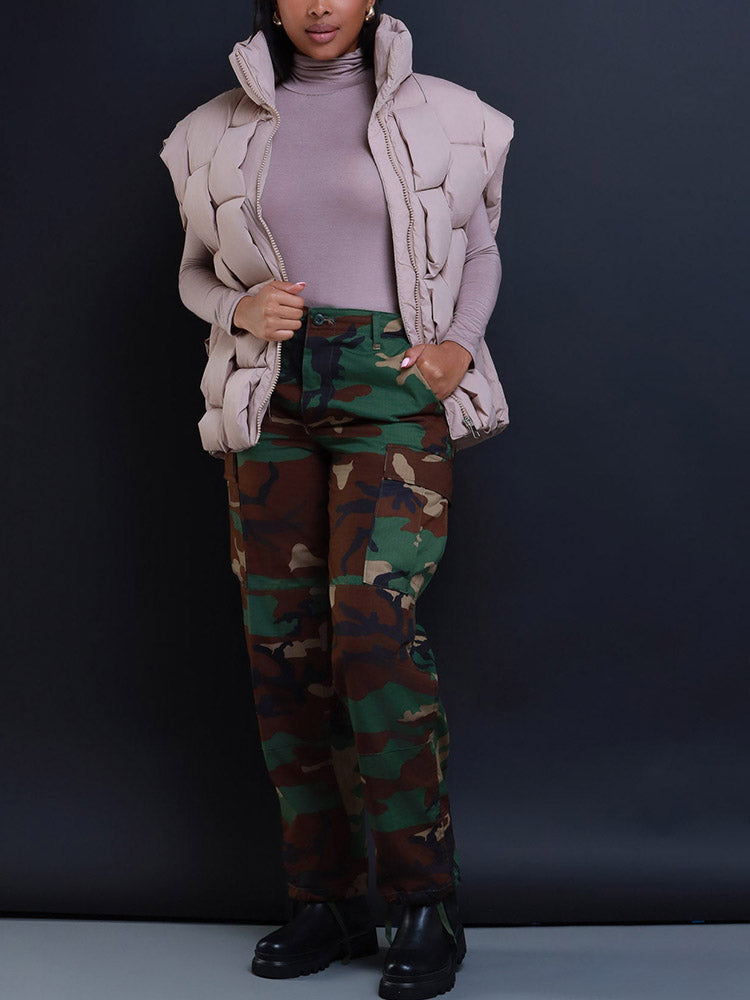 Braid Puffer Vest Beige / 2XL