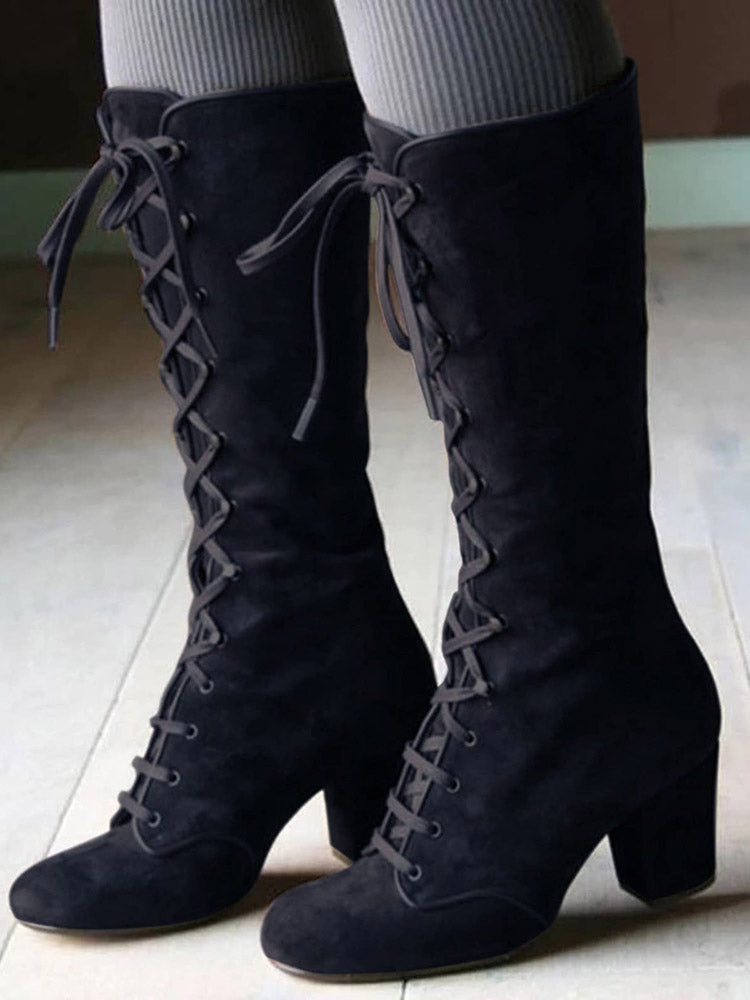 Suede Lace-Up Knee Boot Blue / 10.5/11