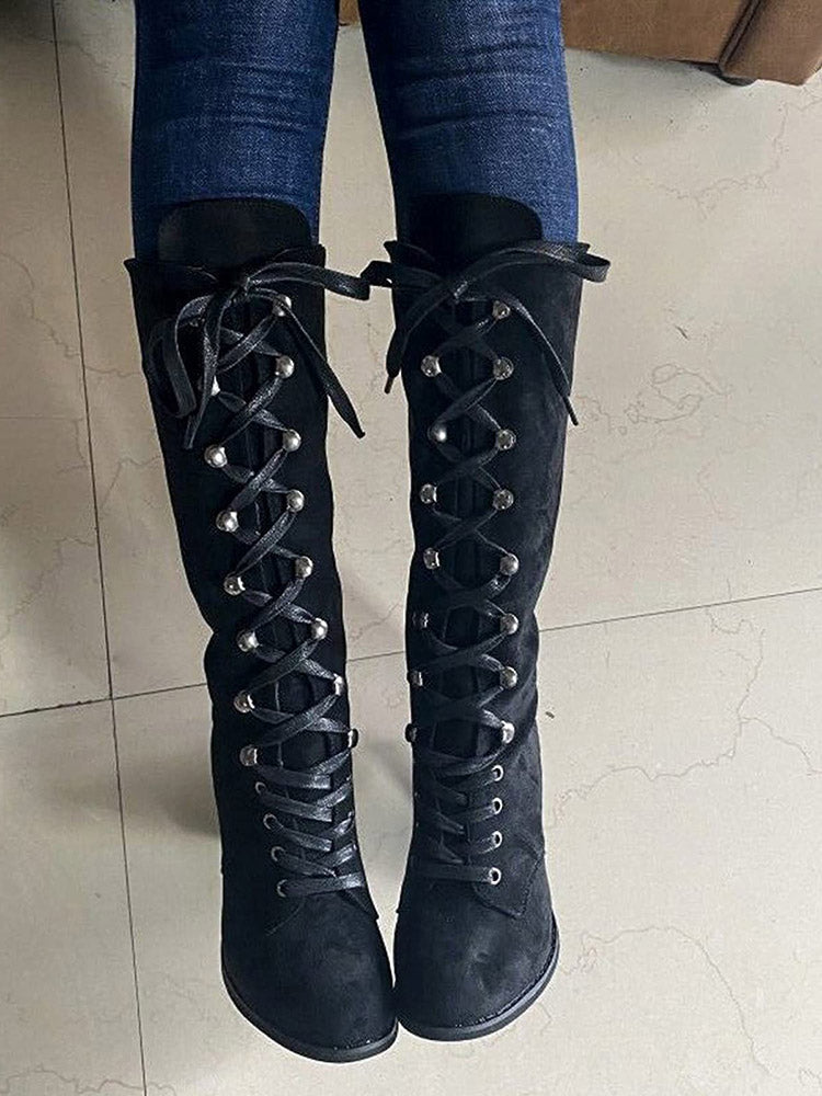 Suede Lace-Up Knee Boot Blue / 10