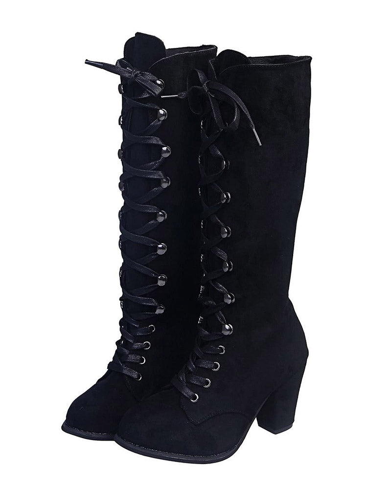 Suede Lace-Up Knee Boot Black / 6