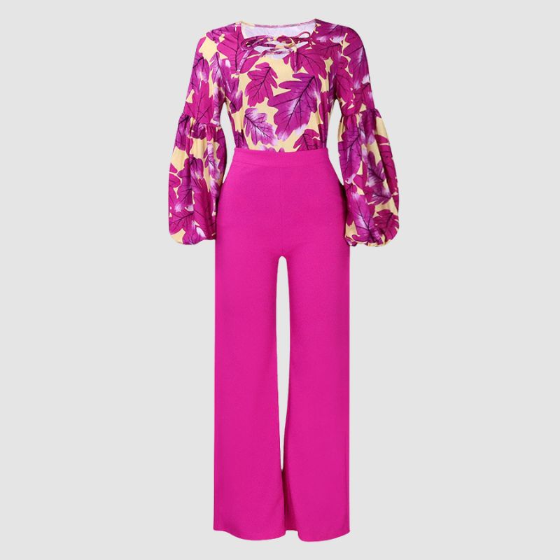 Flower Printed Wide Leg Pant Set Rose / XL