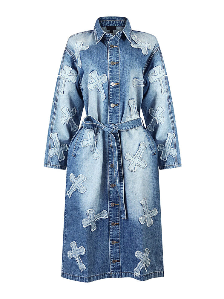 Cross Denim Trench Coat *Blue / 2XL