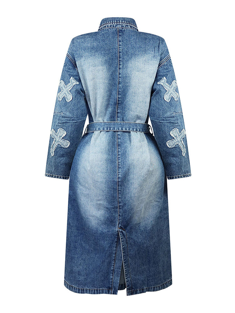 Cross Denim Trench Coat *Blue / 3XL