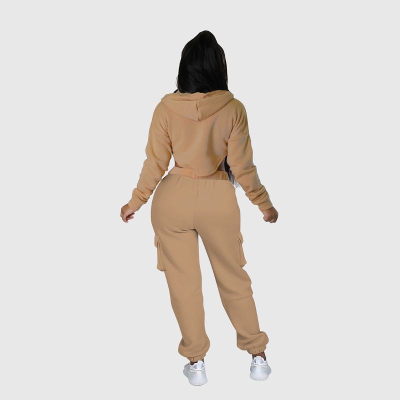 Irregular Zipper Top & Cargo Pant Set White / 2XL