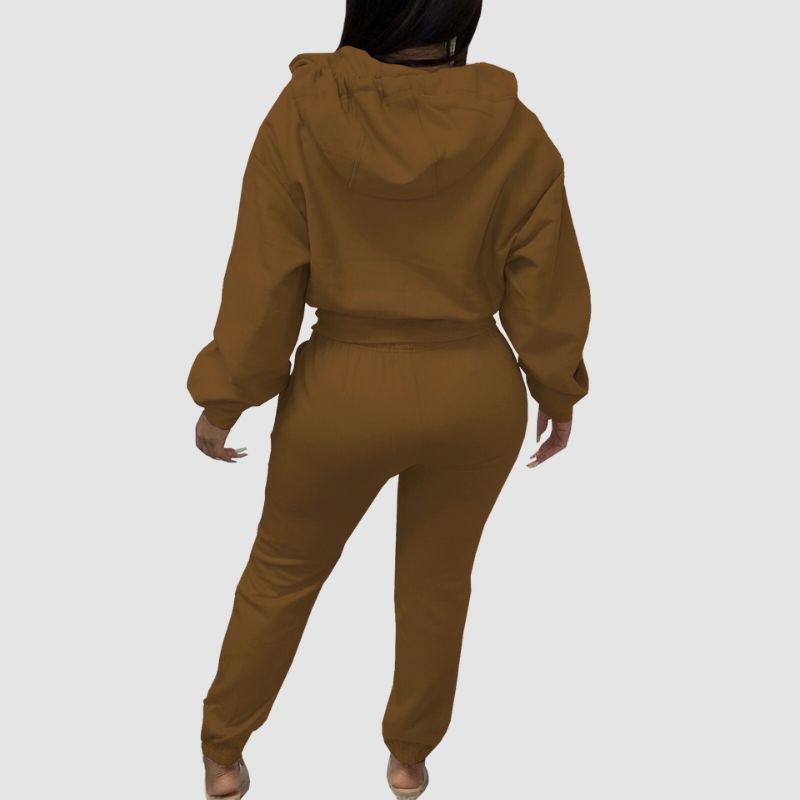 Solid Color Zip Hoodies Pant Set Grey / L