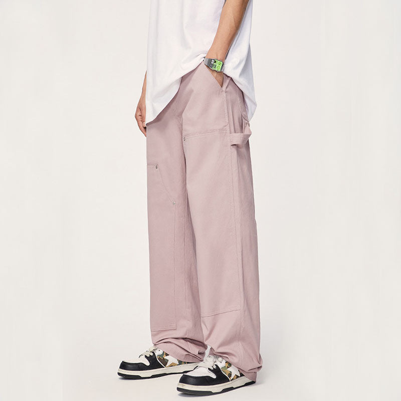 Wide Leg Solid Color Cargo Pants Coffee / M