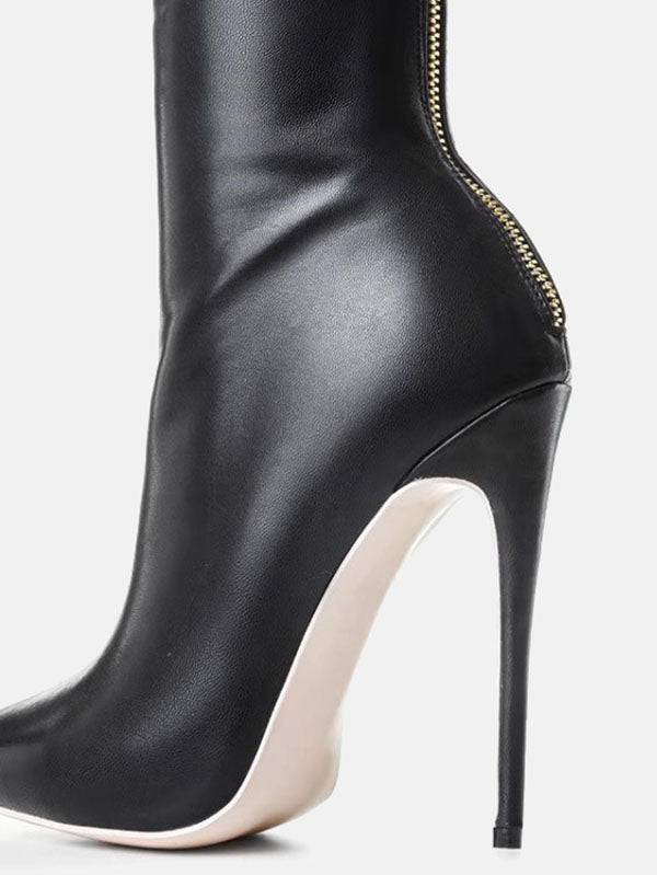 PU Zipper Stiletto Heeled Over Knee Boots Black / 8.5