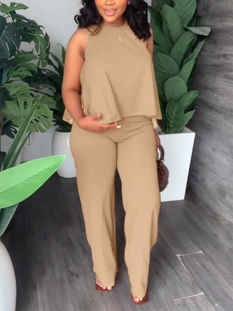 Tank Top Wide Pants Set Apricot / S