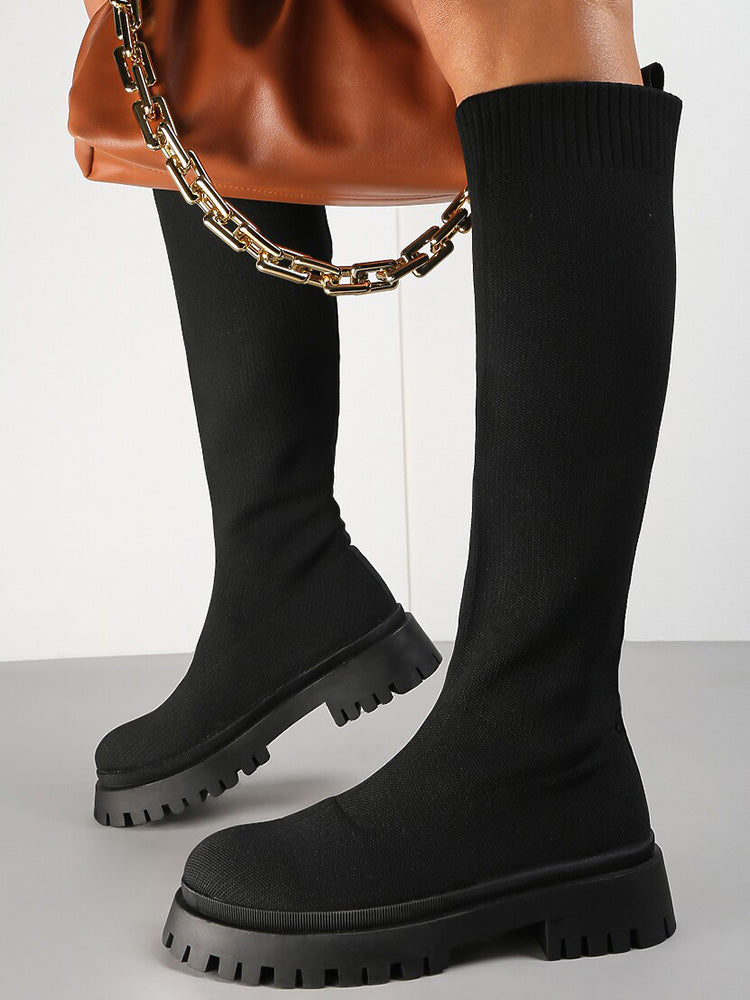 Knitted Flat Heel Sock Boots Green / 10