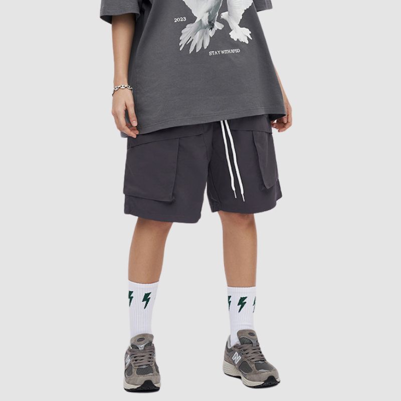 Pocket Patch Drawstring Cargo Shorts Grey / L