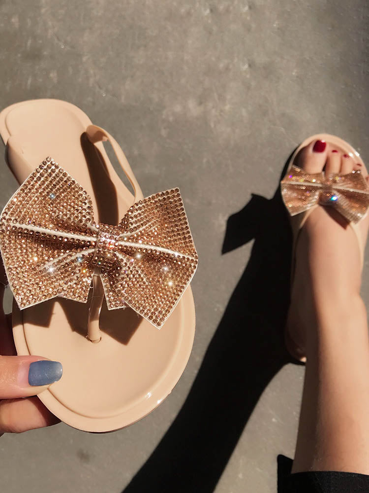 Bow Rhinestone Flip-Flops Sandals Clear / 8.5