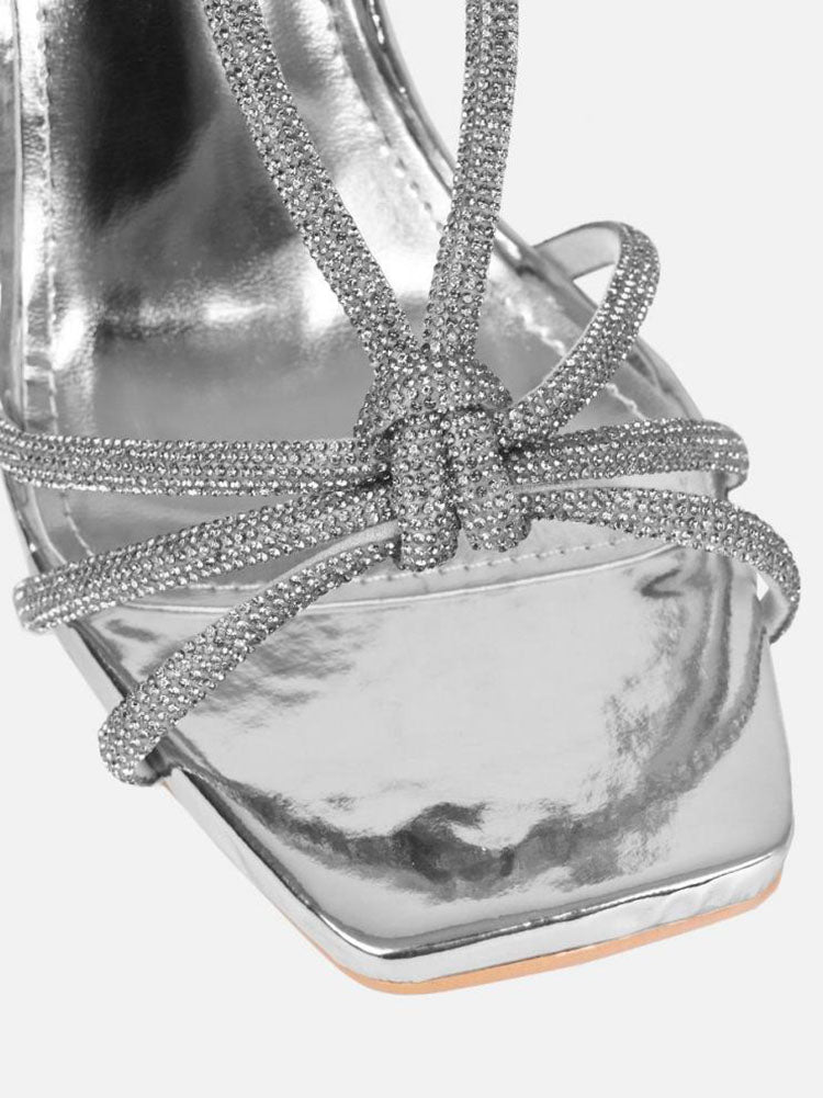 Rhinestone Knot Heels Silver / 7.5/8