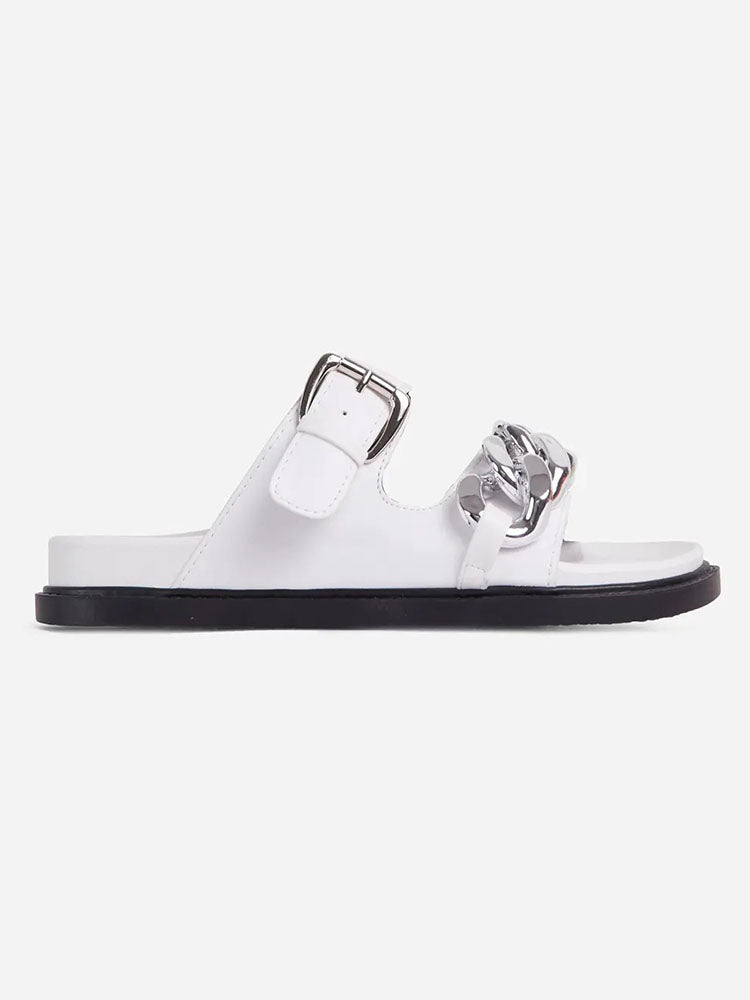 Chain Decor Double Buckles Sandals Khaki / 7.5/8