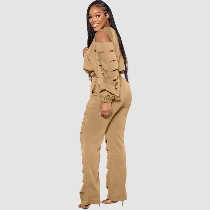Hollow Out Design Pant Set Black / XL