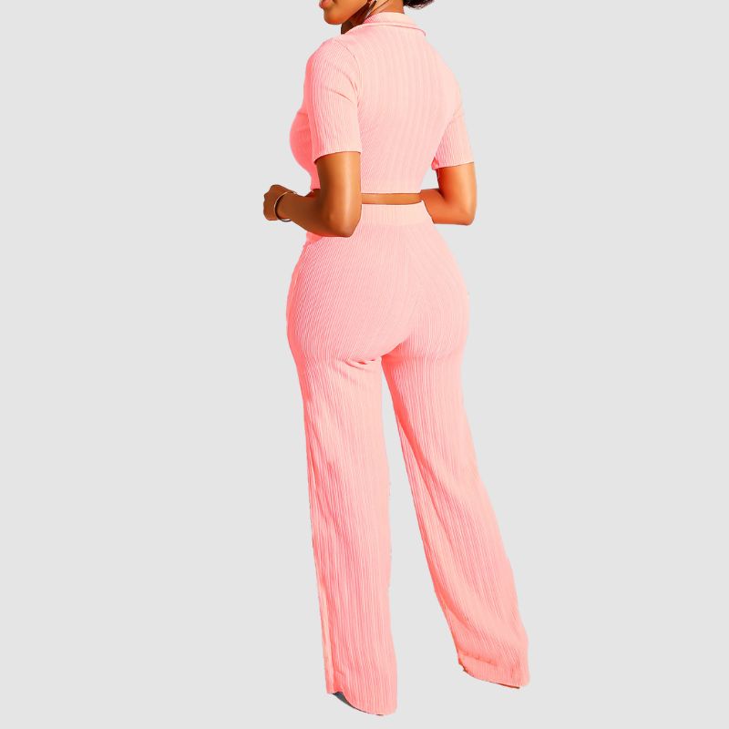 Lapel Crop Top & Long Pant Set Green / M