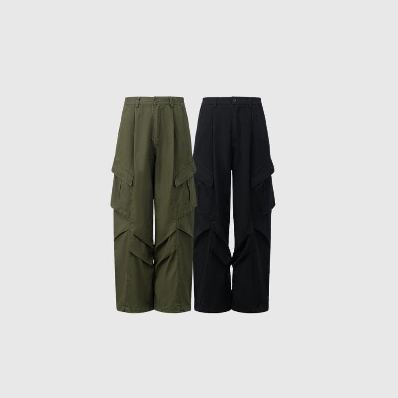 Side Pocket Patch Pleated Cargo Pants Black / L
