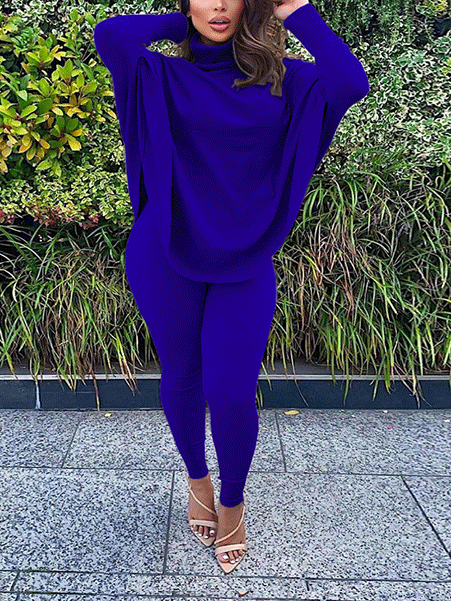 Batwing Sleeve Top & Skinny Pants Set Orange / M