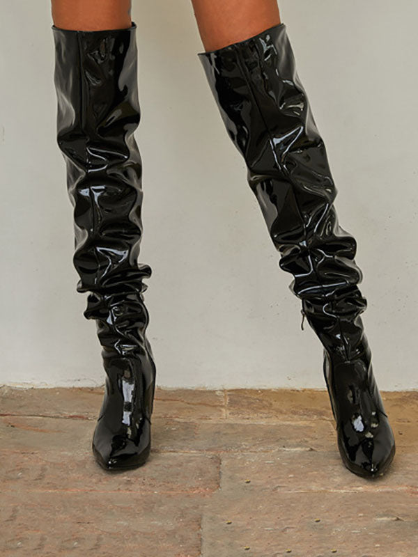 PU Pointed Toe Over The Knee Boots Red / 9/9.5