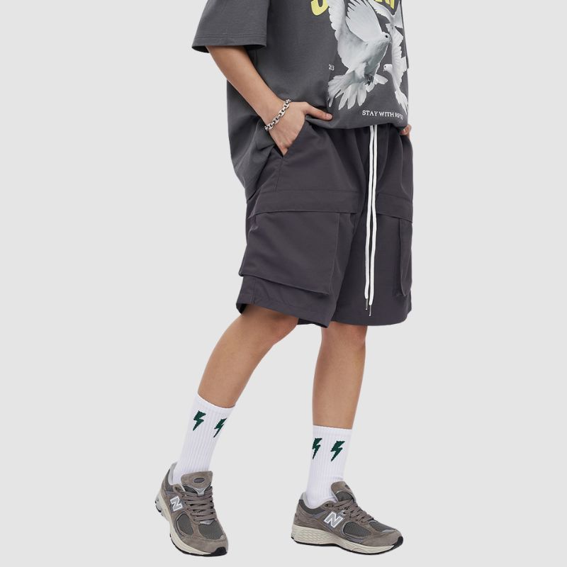 Pocket Patch Drawstring Cargo Shorts Grey / XL