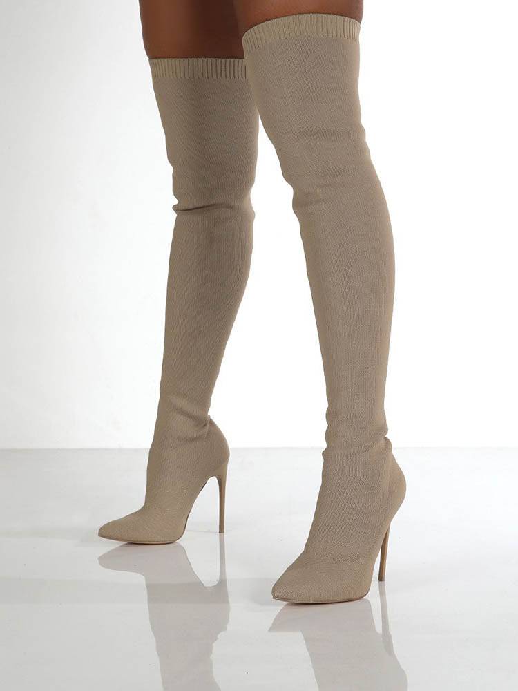 High Heels Sock Boots Khaki / 6