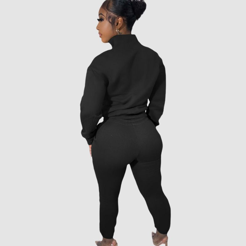 Zipper Sweatshirt & Drawstring Waist Pants Set Orange / M
