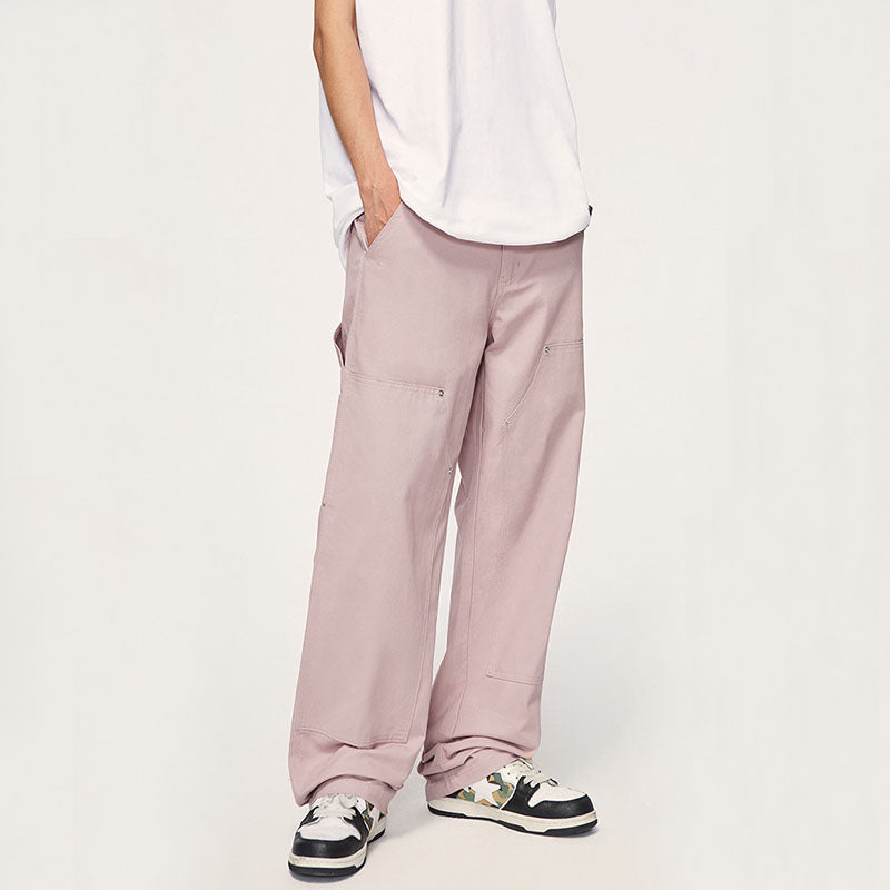 Wide Leg Solid Color Cargo Pants Coffee / L