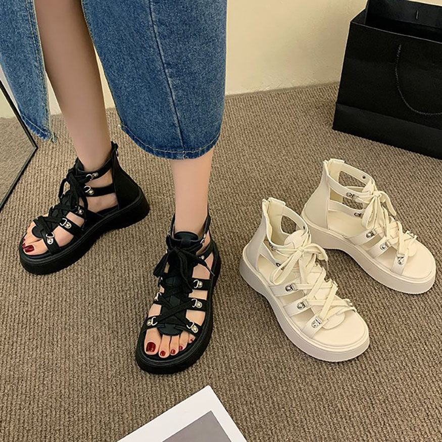 Thick-Sole Lace Up Roman Sandals Beige / EU:40:US Women's 9-9.5 Men's 6.5-7