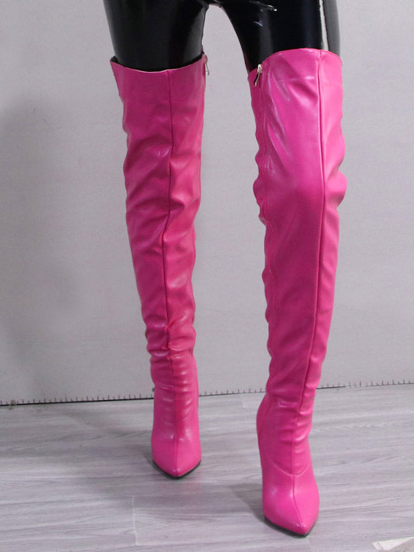 Full Zip Over The Knee Leather Boots Rose / 6