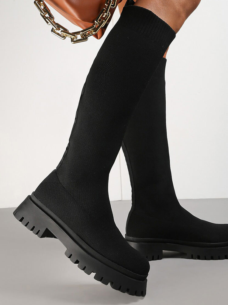 Knitted Flat Heel Sock Boots Black / 5/5.5