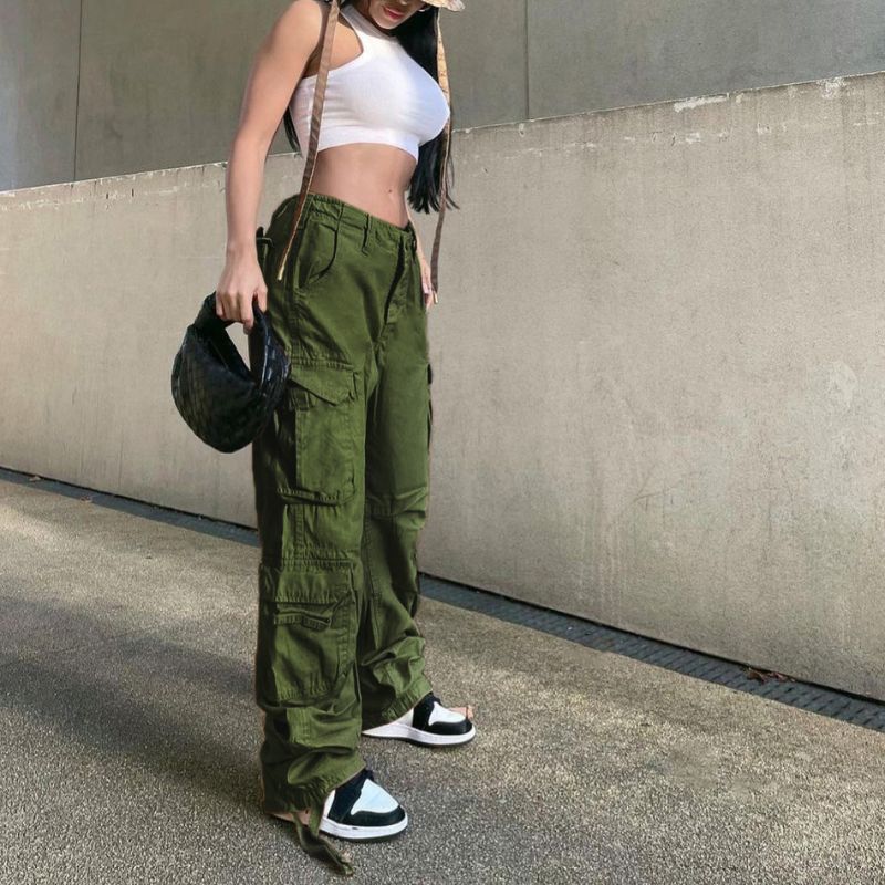 Vintage Wide Leg Cargo Pants Dark Grey / S