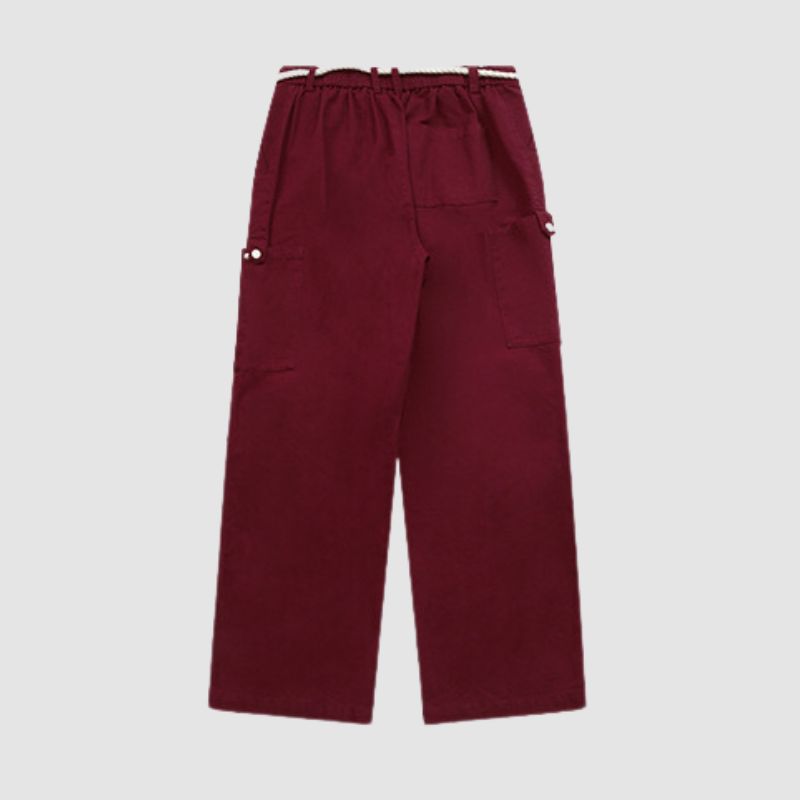 Lace-up Wide Leg Cargo Pants Red / M