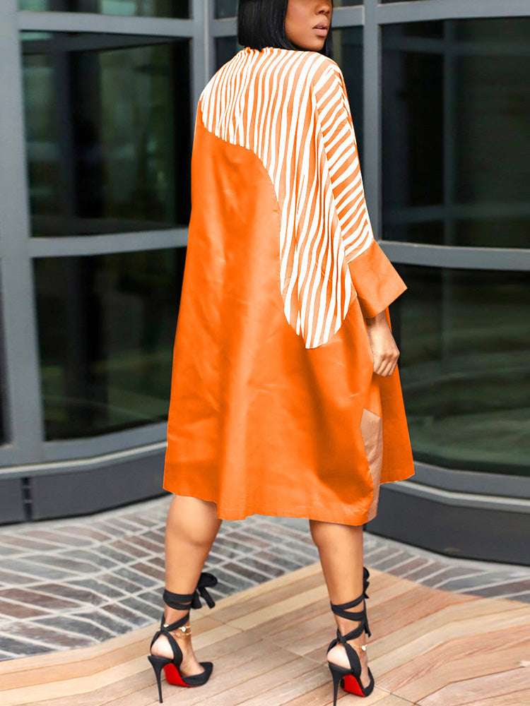 Colorblock Turndown Collar Shirt Dress Red / XL
