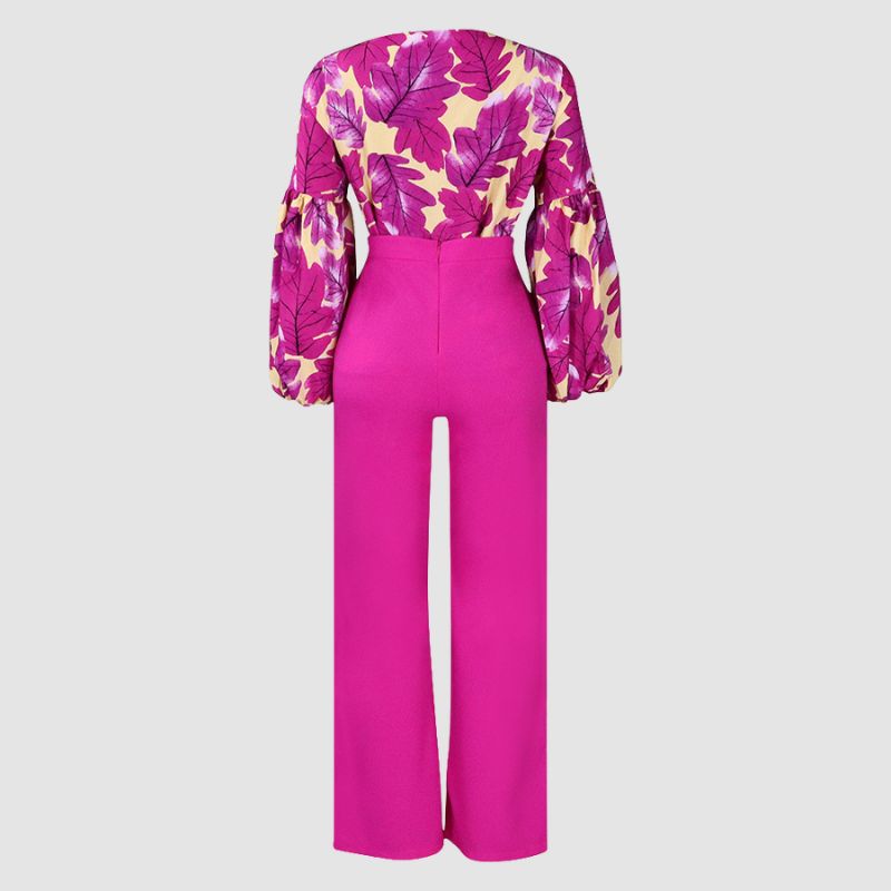Flower Printed Wide Leg Pant Set Rose / 2XL